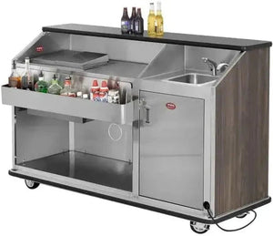 FWE - 59.5" Stainless Steel Convectional Beverage Service Mobile Bar with Hand Sink - SCB-5-HS