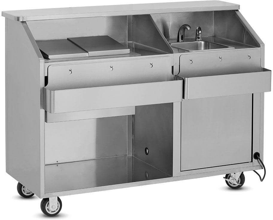 FWE - 59.5" Stainless Steel Convectional Beverage Service Mobile Bar with Hand Sink - SCB-5-HS (Special Order 4-6 weeks)