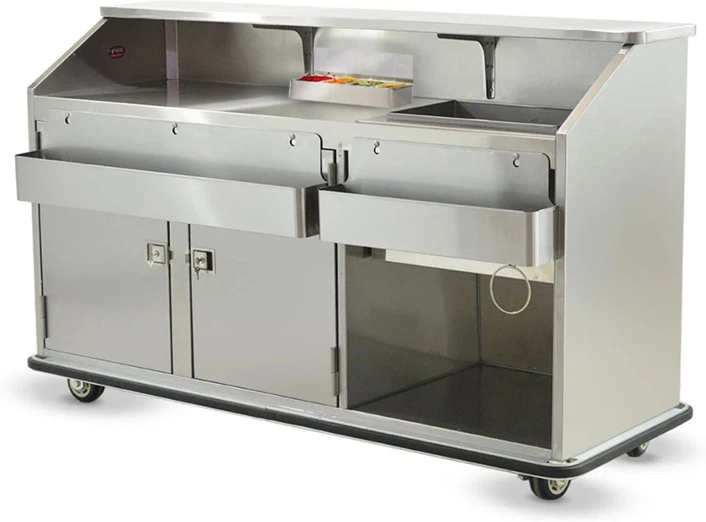 FWE - 72" Stainless Steel Convectional Beverage Service Mobile Bar with Shut-Off Drain - SCB-6