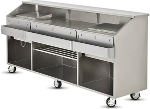 FWE - 95" Stainless Steel Convectional Beverage Service Mobile Bar with Shut-Off Drain - SCB-8