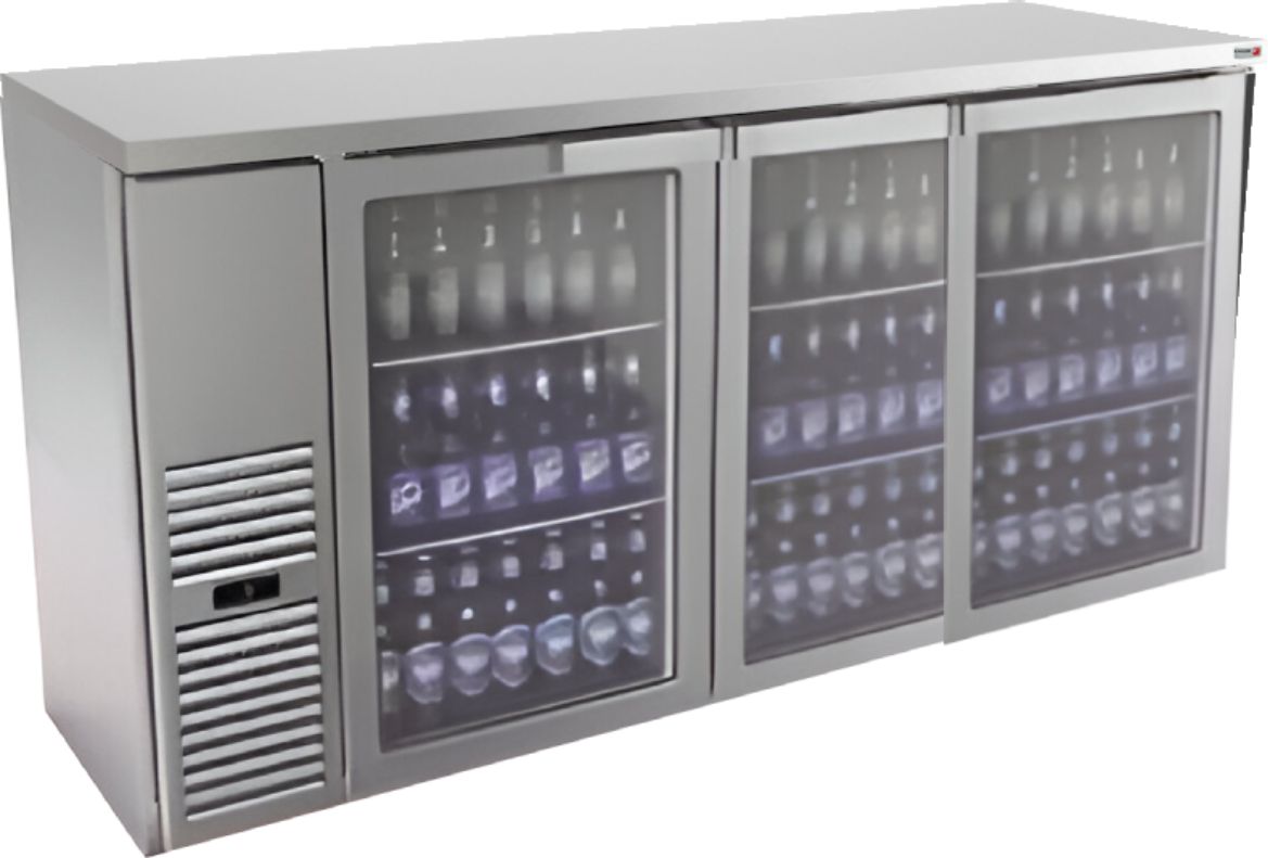 Fagor - FBB Series 115 V, 69.5" Stainless Steel Three Glass Door Back Bar Refrigerator - FBB-79GS-N