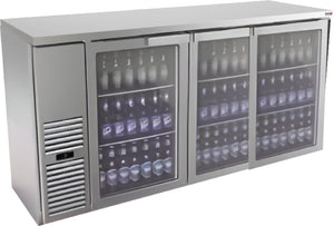 Fagor - FBB Series 115V, 69.5" Stainless Steel Three Glass Door Back Bar Refrigerator - FBB-79GS-N