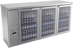 Fagor - FBB Slim Line Series 115 V, 72" Stainless Steel Finish Three Glass Door Back Bar Refrigerator - FBB-24-72GS