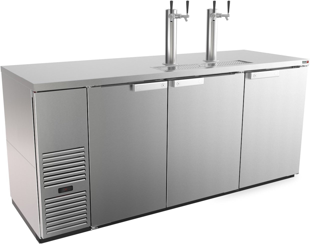 Fagor - FDD Series 115 V, 80" Three Doors Stainless Steel Direct Draw Beer Cooler with 2 Towers & 4 Taps - FDD-79S-N