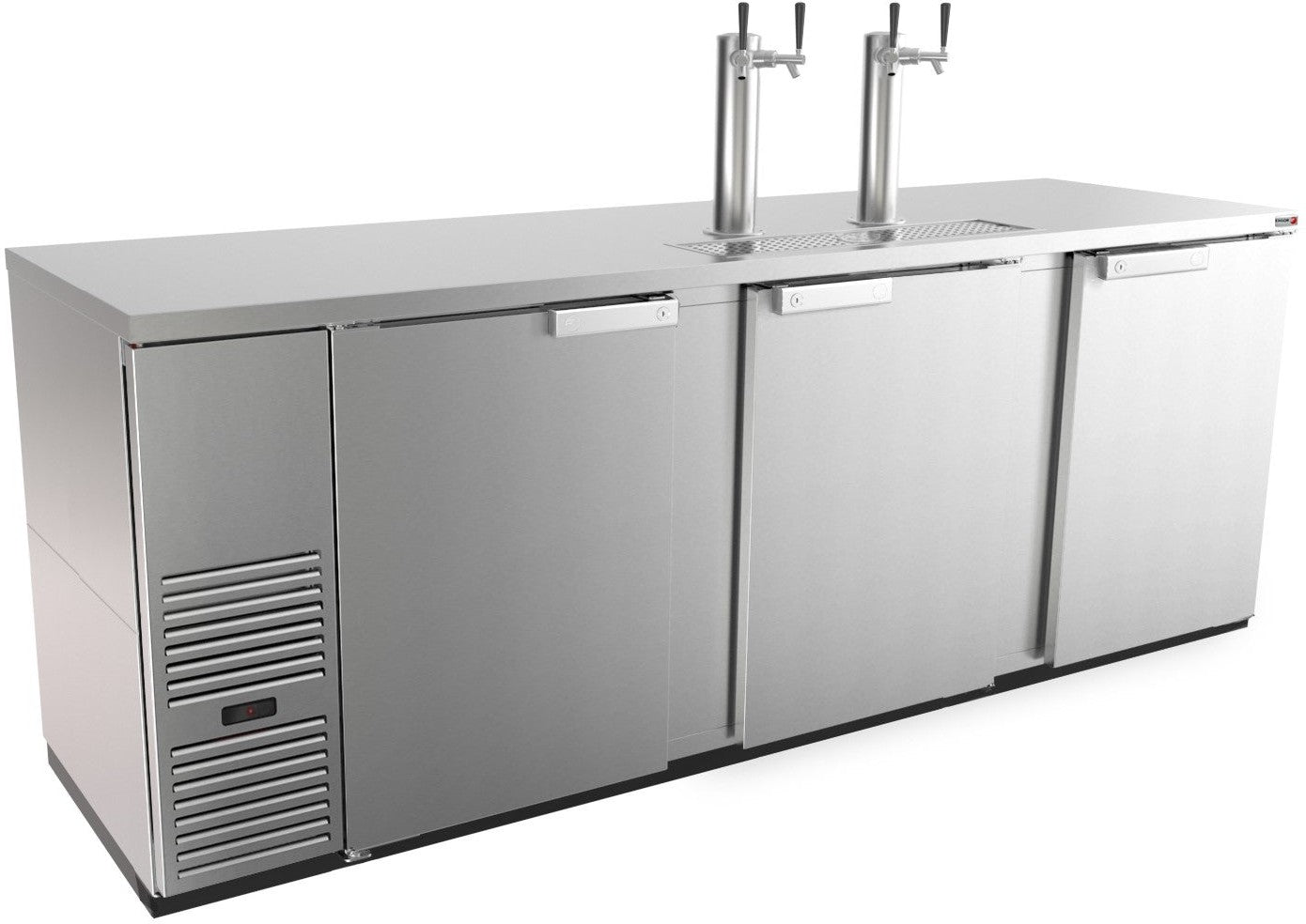 Fagor - FDD Series 115 V, 95.5" Stainless Steel Three Doors Direct Draw Beer Cooler with 2 Towers & 4 Taps - FDD-95S-N