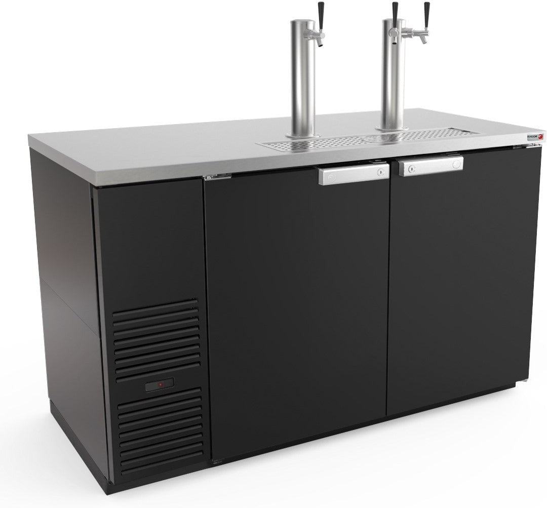 Fagor - FDD Series 115V, 59.5" Black Vinyl Finish Double Door Direct Draw Beer Cooler with 2 Towers & 3 Taps - FDD-59-N