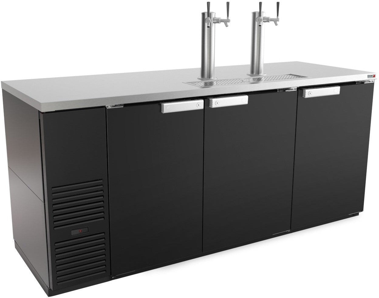 Fagor - FDD Series 115V, 80" Black Vinyl Finish Three Door Direct Draw Beer Cooler with 2 Towers & 4 Taps - FDD-79-N