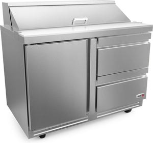 Fagor - FMT Series 115 V, 48" Single Door Mega Top Refrigerated Salad/Sandwich Prep Table With Two Drawer - FMT-48-18-D2-N