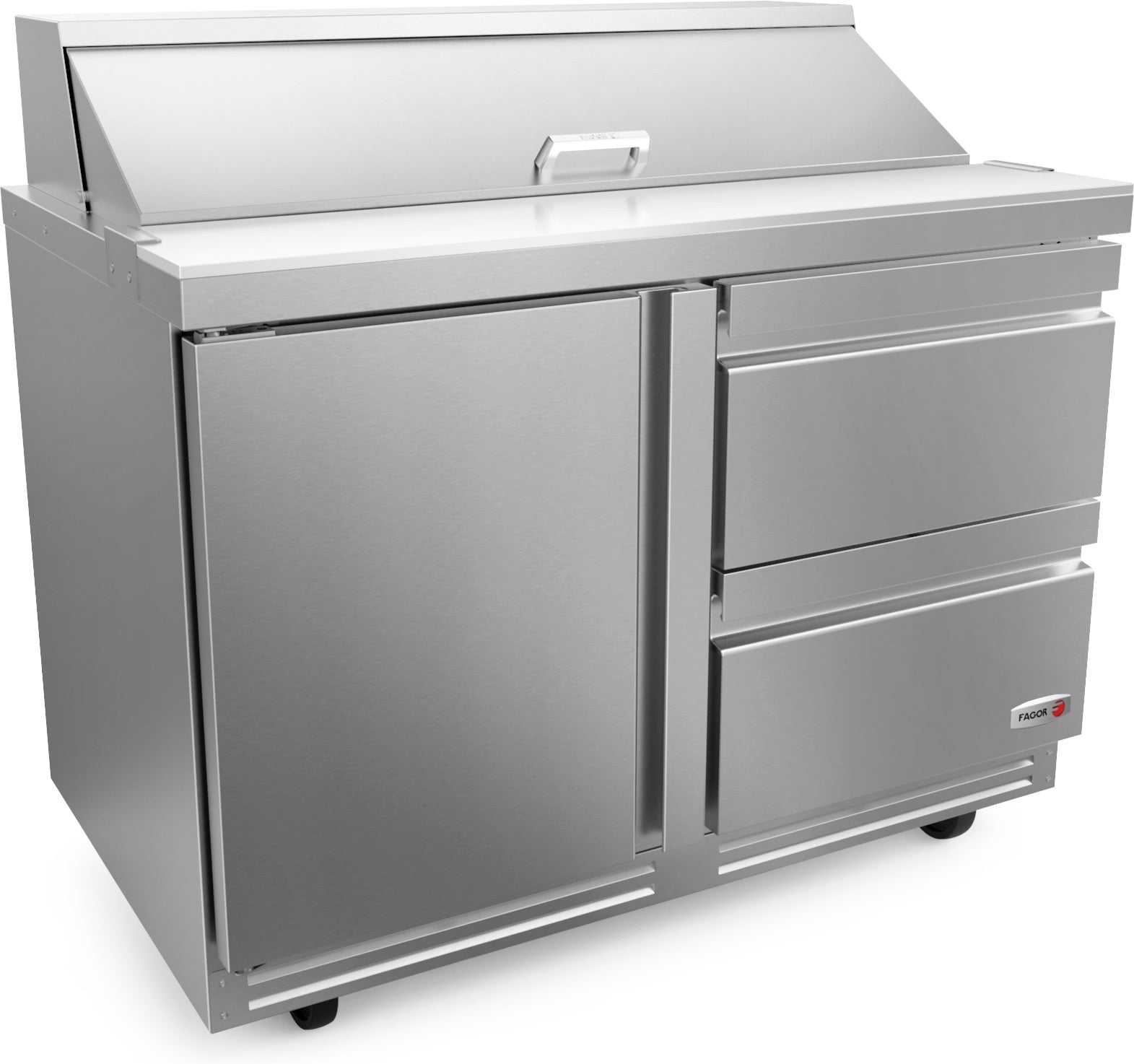 Fagor - FMT Series 115V, 48" Single Door Mega Top Refrigerated Salad/Sandwich Prep Table With Two Drawer - FMT-48-18-D2-N