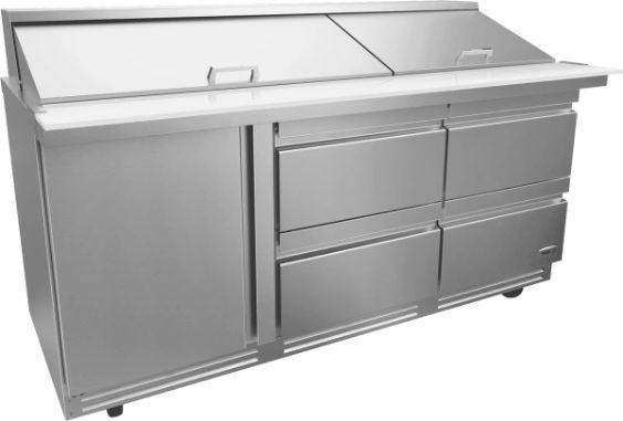 Fagor - FMT Series 115V, 72" Single Door Mega Top Refrigerated Salad/Sandwich Prep Table With Four Drawer - FMT-72-30-D4-N