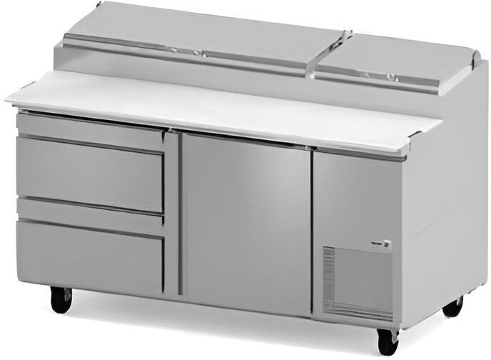 Fagor - FPT Series 115 V, 67" Single Door Refrigerated Pizza Prep Table With Two Drawer - FPT-67-2D