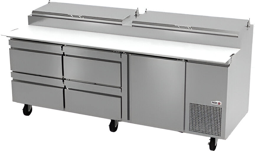 Fagor - FPT Series 115 V, 93" Single Door Refrigerated Pizza Prep Table With Four Drawers - FPT-93-4D