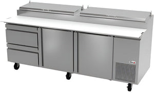 Fagor - FPT Series 115 V, 93" Two Door Refrigerated Pizza Prep Table With Two Drawers - FPT-93-2D