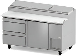 Fagor - FPT Series 115V, 67" Single Door Refrigerated Pizza Prep Table With Two Drawer - FPT-67-2D