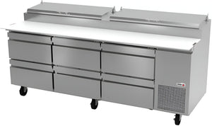 Fagor - FPT Series 115V, 93" Refrigerated Pizza Prep Table With Six Drawers - FPT-93-6D