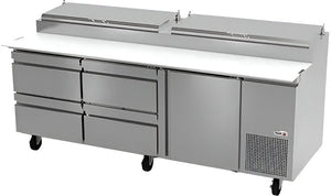 Fagor - FPT Series 115V, 93" Single Door Refrigerated Pizza Prep Table With Four Drawers - FPT-93-4D