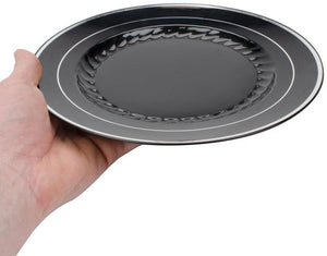 Fineline Settings - 10" Black/Silver Plastic Plate - 510-BKS