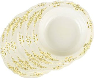 Fineline Settings - 10" Bone Plastic Plate With Gold Trim, Pack of 10 - 5910