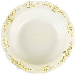 Fineline Settings - 10 Oz Bone Plastic Bowl With Gold Trim, Pack of 10 - 5901