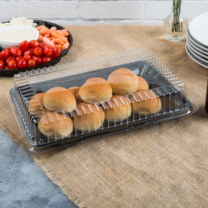 Fineline Settings - 10" x 14" Black Rectangular Plastic Cater Tray, 25/cs - RC472BK