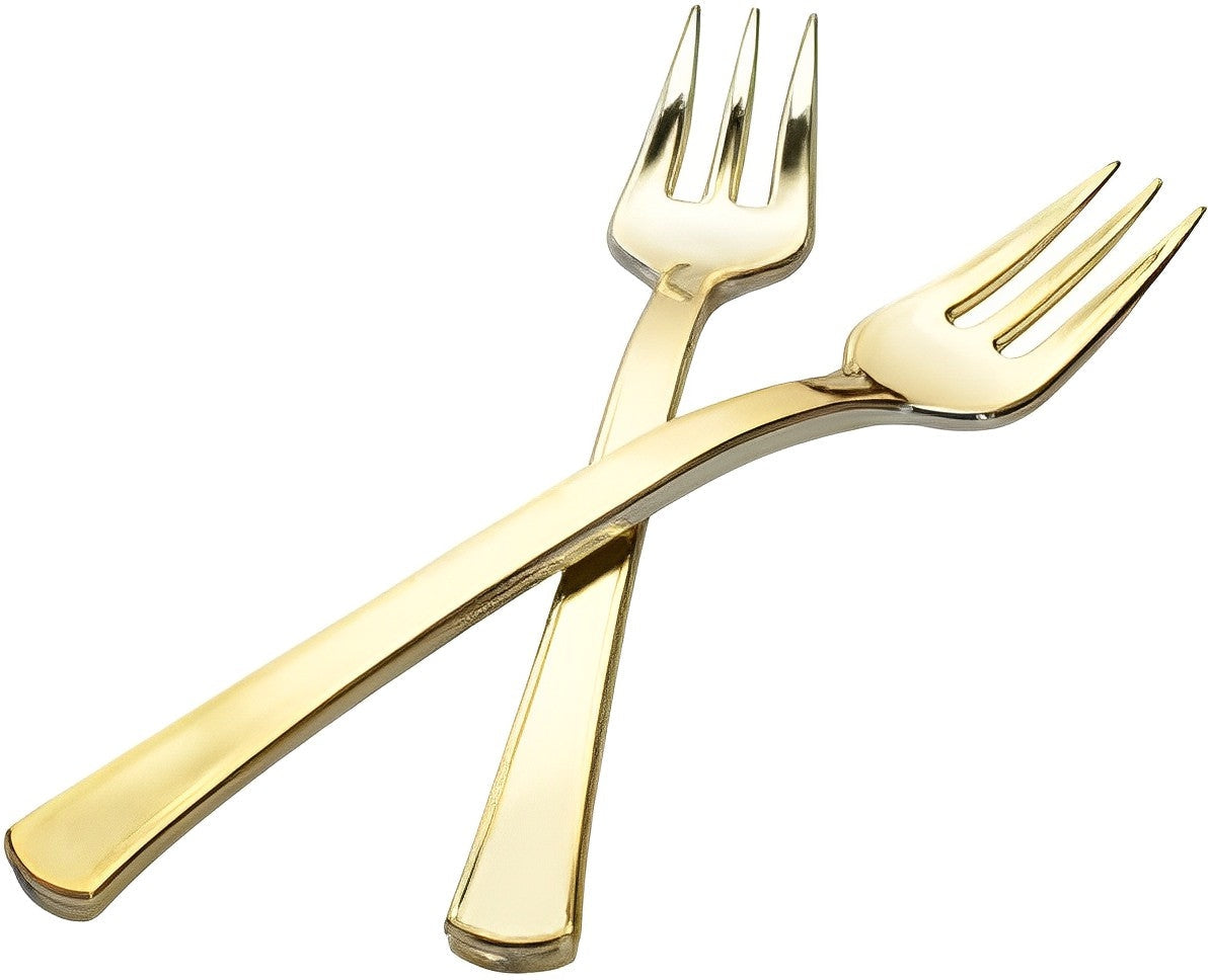 Fineline Settings - 4" Heavy Weight Gold Look Plastic Fork, Pack of 576 - 7500