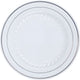 Fineline Settings - 7" White Plastic Round Plate With Silver Bands, Pack of 15 - 507WH