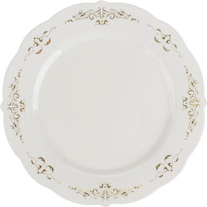 Fineline Settings - 7.5" Bone Plastic Plate With Gold Trim, Pack of 10 - 5975