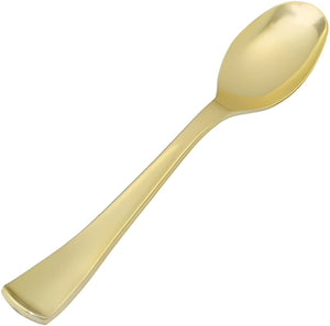 Fineline Settings - 9" Heavy Weight Plastic Serving Spoon Gold Look, Pack of 5 - 768