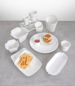 Fortessa - 4 Pc 3" x 2" x 4" Fortaluxe SuperWhite Food Truck Vitrified China Small Fry Cups (8 x 5 x 10.7 cm) - 4600.F0000.07