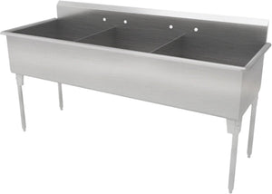 Franesse - 24" x 48" x 14" Stainless Steel Triple Compartment Sink - T2448-14-O