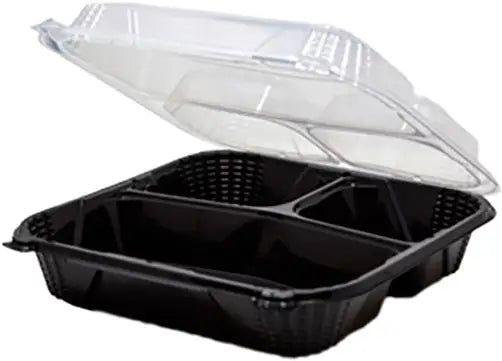 Genpak - 8" X 8" X 3." Black Medium 3 Compartment Close-Off Container, 150/Cs - GPKPV243CO