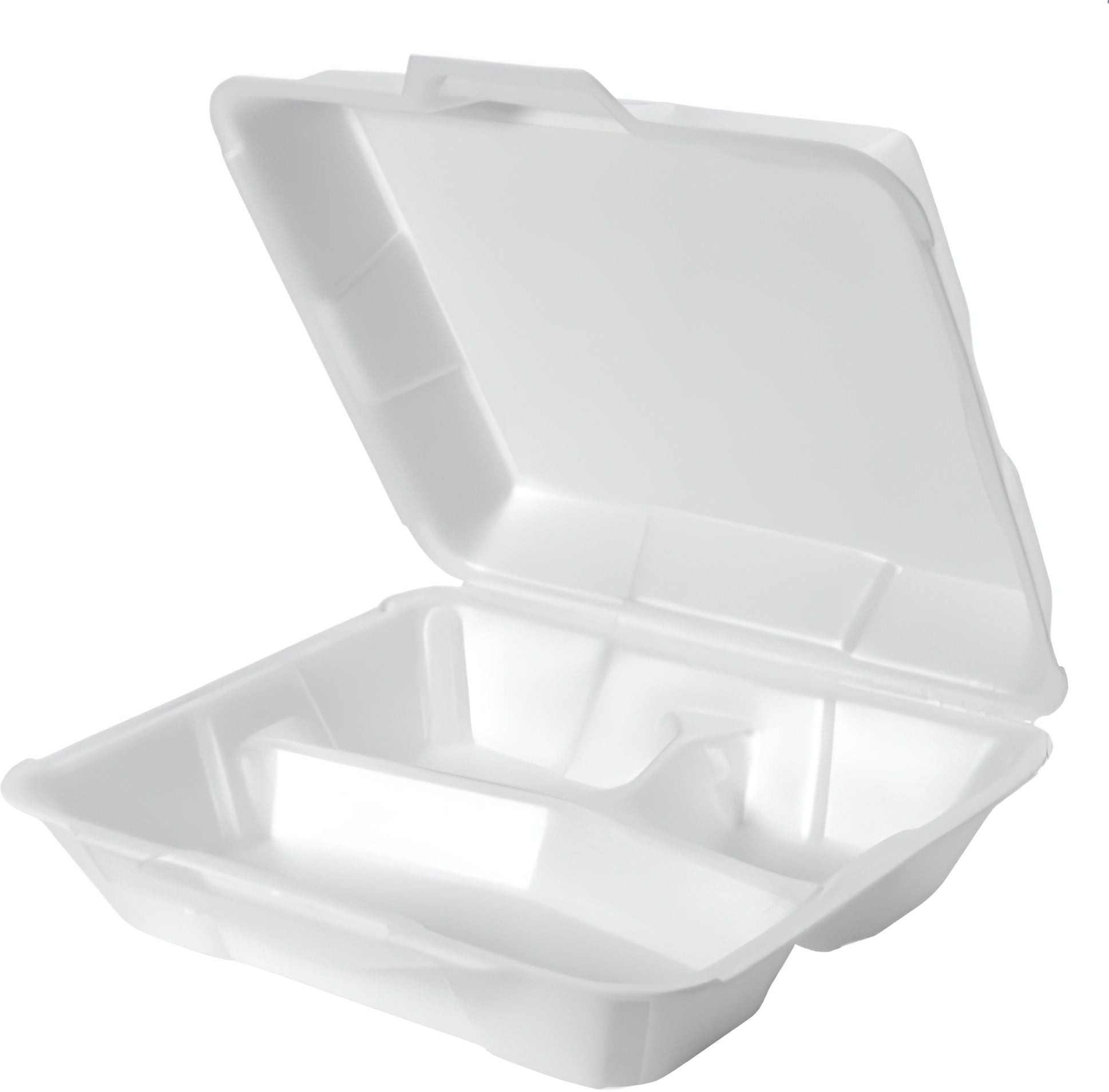 Genpak - 8.88" x 9.25" x 3" White Medium High-Volume Foam Hinged Containers, Pack of 200 - 23000