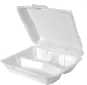 Genpak - 8.88" x 9.25" x 3" White Medium High-Volume Foam Hinged Containers, Pack of 200 - 23000