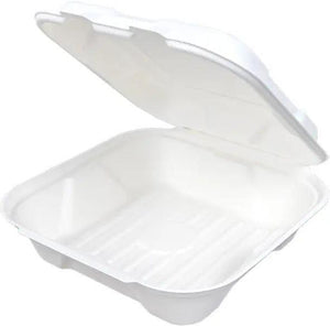 Genpak - 9.2" X 9.1" X 3.1" Bagasse Hinged Container, 200/Cs - 280140