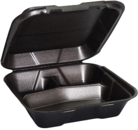 Genpak - 9.25" x 9.12" x 3" Plastic Large Black 3 Compartment Hinged Container, 150/Cs - GPKPV203