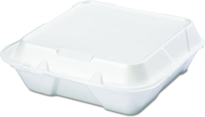 Genpak - 9.25" x 9.25" x 3" White Large Dinner Foam Hinged Container, Pack of 200 - SN200