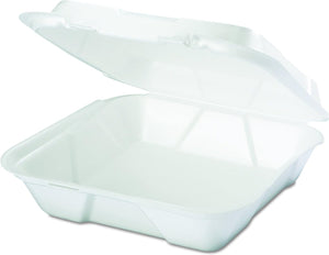 Genpak - 9.25" x 9.25" x 3" White Large Dinner Foam Hinged Container, Pack of 200 - SN200