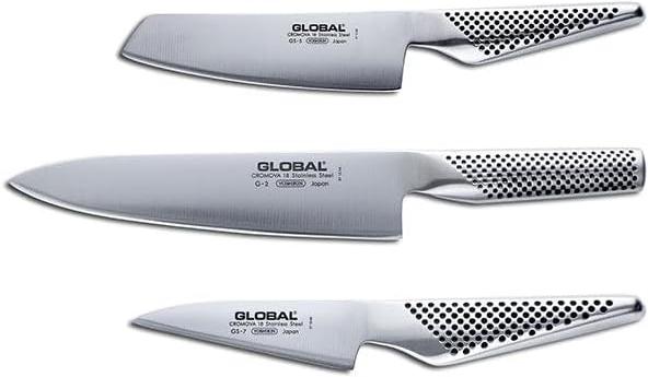 Global - 3 PC Knife Set 8" Chef Knife (G2), 5.5" Vegetable Knife (GS5) & 4" Paring Knife (GS7) - G257