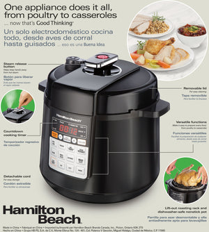 Hamilton Beach - 6 QT Multi Function Pressure Cooker Black - 34501C