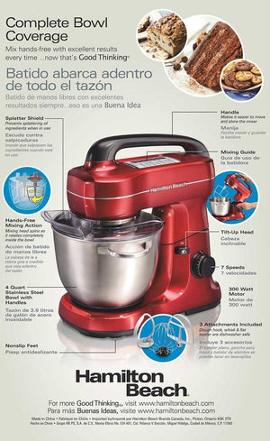 Hamilton Beach - 7 Speed 4 QT Metalic Red Stand Mixer - 63395