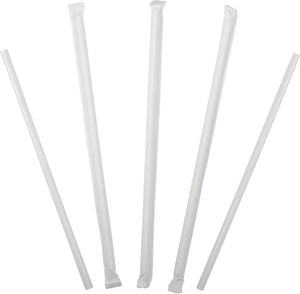 Hy-Stix - 8" Paper Wrapped White Milk Shake Straw with 6 mm Diameter, 400 Per Box - STR-MS-8WT-PW