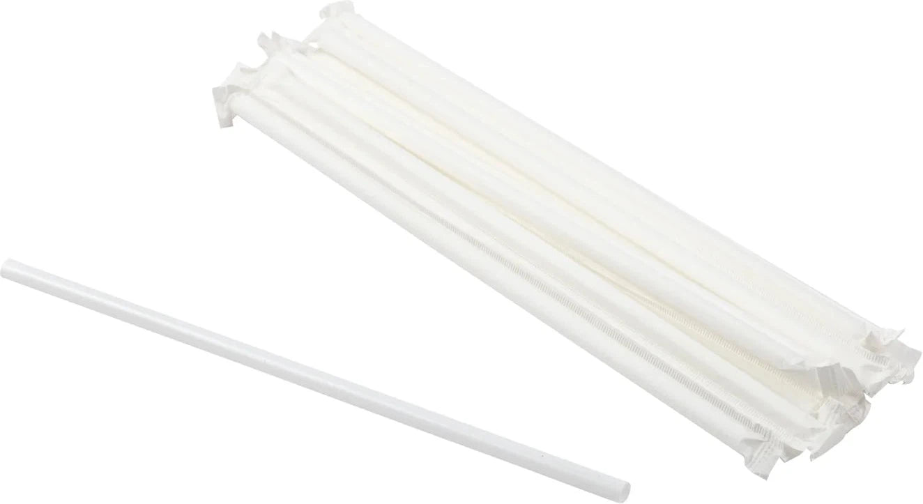 Hy-Stix - 8" Paper Wrapped White Milk Shake Straw with 6 mm Diameter, 400 Per Box - STR-MS-8WT-PW