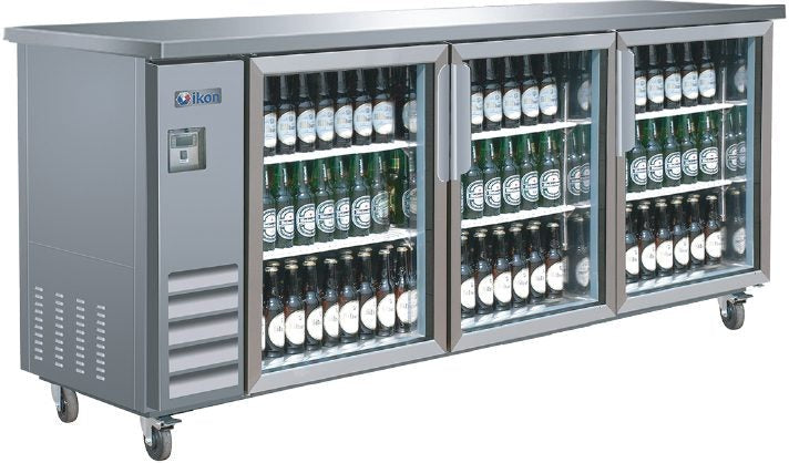 IKON - 73" Stainless Steel Back Bar Refrigerator with Two Glass Swing Doors - IBB73-3G-24SS