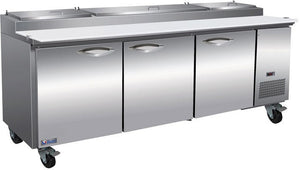 IKON - 94" Stainless Steel Three Section Pizza Prep Table with 2 Drawer & Removable Polyethylene Cutting Board - IPP94-2D