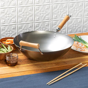 Joyce Chen - Classic Series 14" Carbon Steel Flat Bottom Wok With Birch Handle - J21-9978