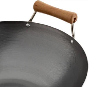 Joyce Chen - Classic Series 14" Uncoated Carbon Steel Flat Bottom Wok Set With Lid and Birch Handles - J21-9972