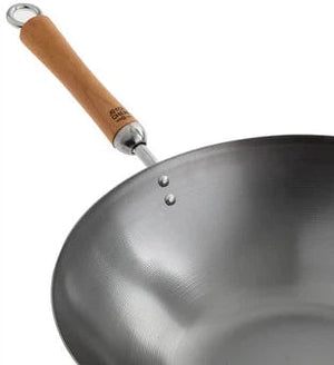 Joyce Chen - Classic Series 14" Uncoated Carbon Steel Flat Bottom Wok Set With Lid and Birch Handles - J21-9972