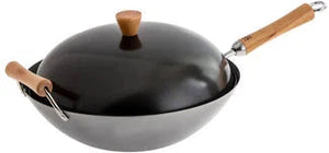 Joyce Chen - Classic Series 14" Uncoated Carbon Steel Flat Bottom Wok Set With Lid and Birch Handles - J21-9972