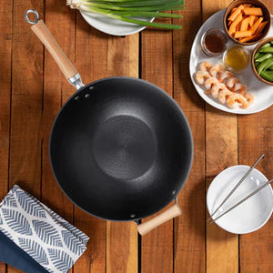 Joyce Chen - Professional Series 14" Cast Iron Flat Bottom Wok With Maple Handle - J23-0001