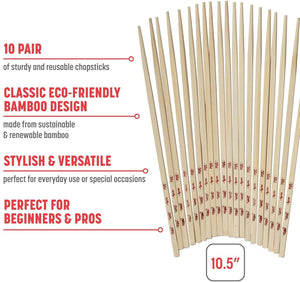 Joyce Chen - Reusable Burnished Bamboo Chopsticks, Set of 10 Pair - J30-0043